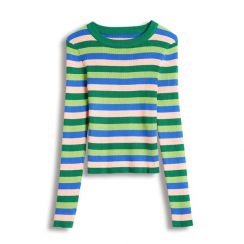 3Pcs Womens Knit Striped Cute Slim Pullover Sweater